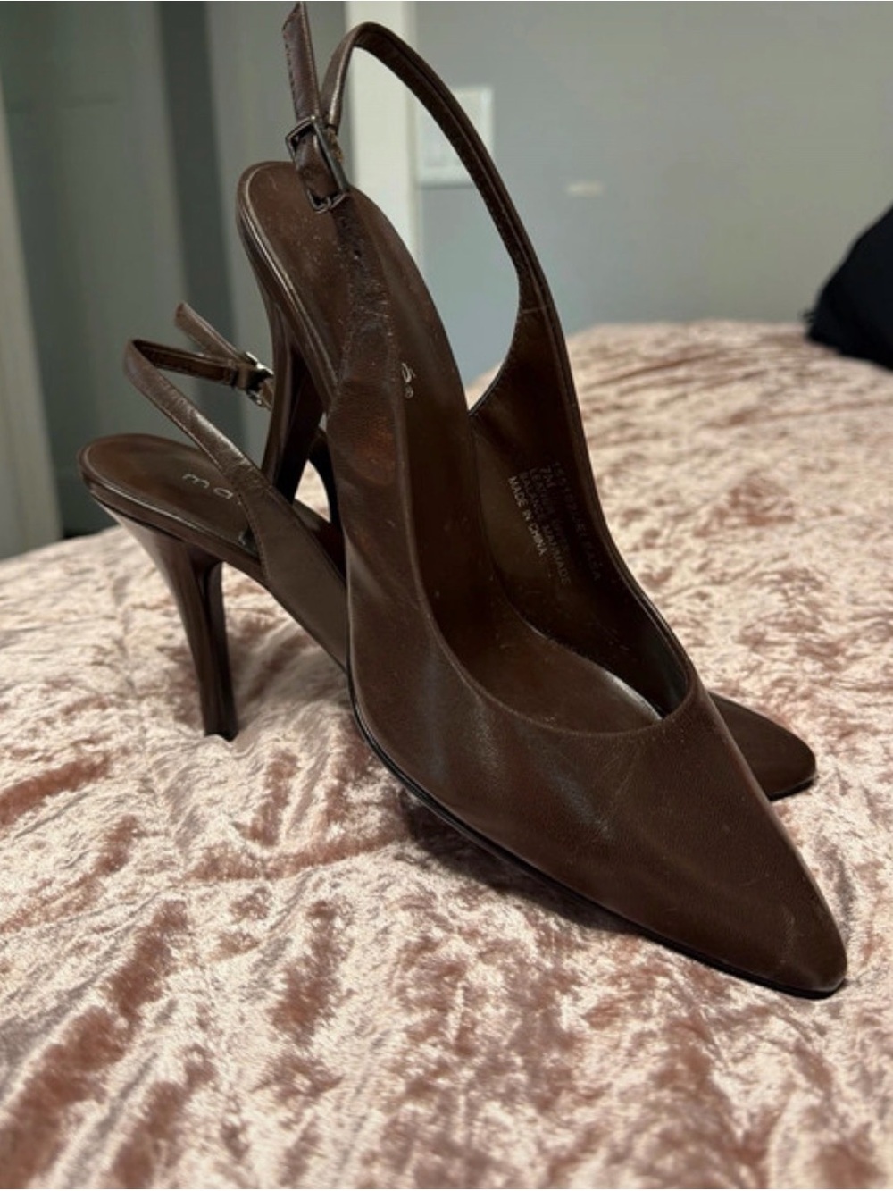 Maripe Brown Pointed-Toe Slingback Heels